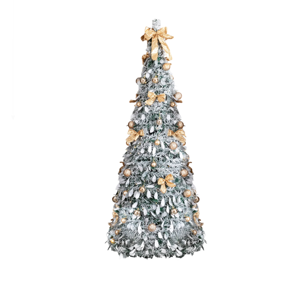 7ft 绿色植绒 伸缩圣诞树 PVC 170暖白灯8模式  带金色配饰 圣诞树 30V 3.6W 美规-16