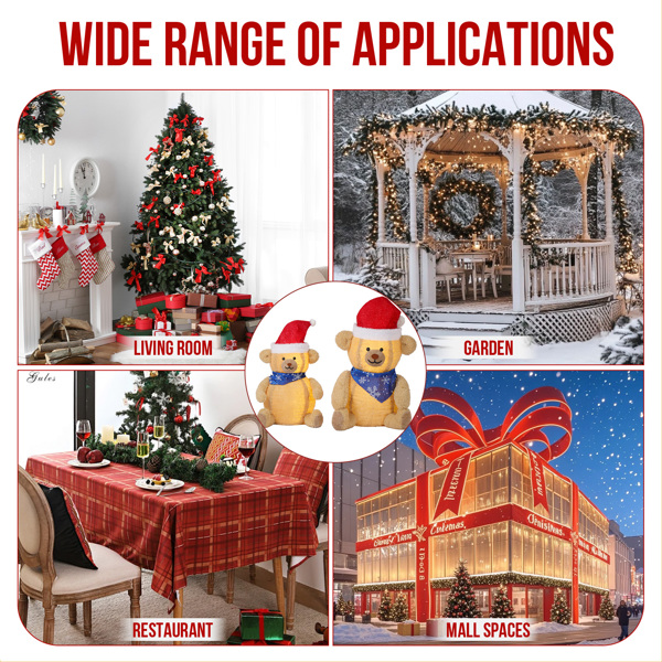 2pcs 36in 28in 棕色 玩偶熊 羊圈绒布 60L暖白光贴片灯 伸缩款 圣诞灯饰经典元素 4.5V 3.6W 美规-12