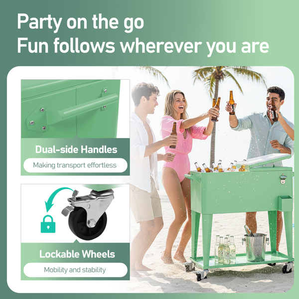 80QT 豆绿色 冷冻保温推车 87.5*38.5*91cm 长方形 塑料箱体 铁脚管 冷冻保温-5