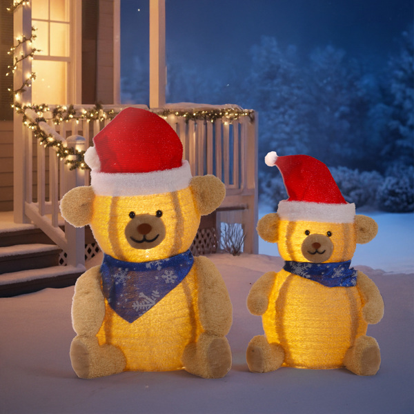 2pcs 36in 28in 棕色 玩偶熊 羊圈绒布 60L暖白光贴片灯 伸缩款 圣诞灯饰经典元素 4.5V 3.6W 美规-13