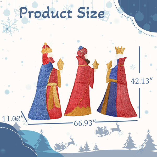 3pcs 42in 2D国王献礼 蓝红色 金葱布 159L暖白皮线灯  圣诞灯饰耶稣 4.5V 3.6W 美规-6