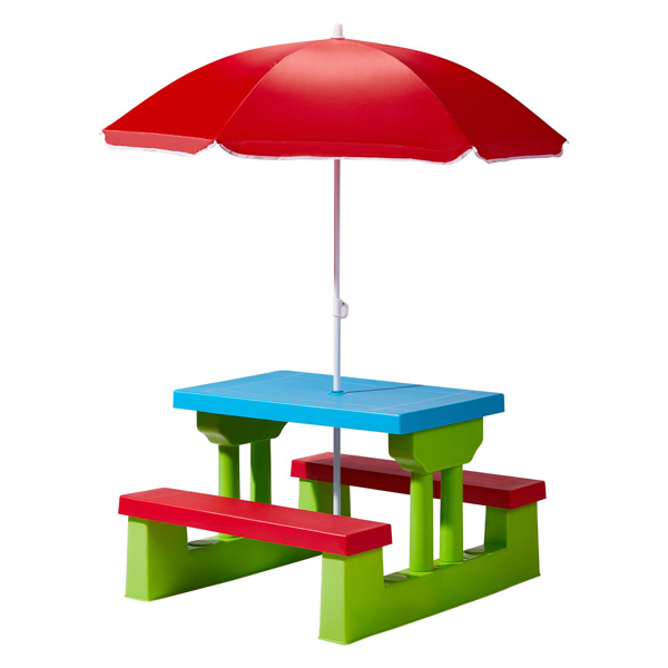 30.7inch 1pc桌子+2pcs凳子 红蓝绿拼色 儿童庭院桌椅套装-3