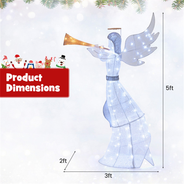5英尺发光圣诞天使灯，100颗LED闪烁灯，户外防水金属/网状圣诞装饰，适用于庭院、草坪、客厅-4