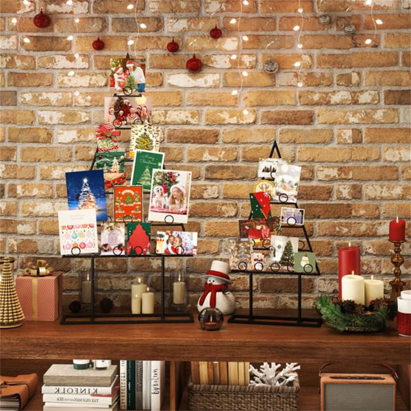 2件套坚固的金属圣诞卡夹-树形，15+21个夹子，2个支架（44.5英寸/30英寸），黑色，家庭/办公室节日展示-10