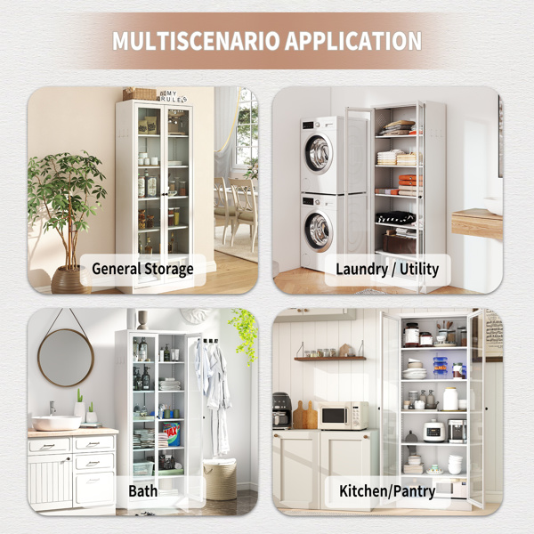 金属厨房食品柜 - 72 英寸高储物柜，带 5 个可调节搁板，白色独立式橱柜，适用于厨房/食品储藏室/浴室--不支持self pick up-7