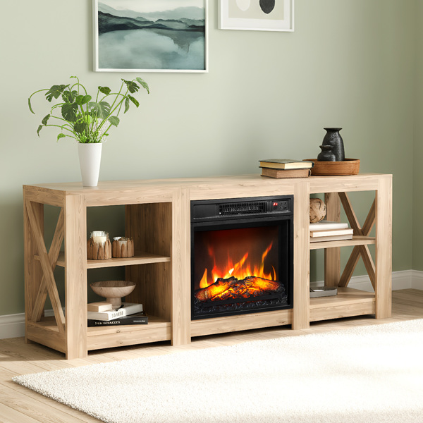  58寸橡木色双面交叉壁炉柜 149*40*60cm 18寸壁炉芯-7