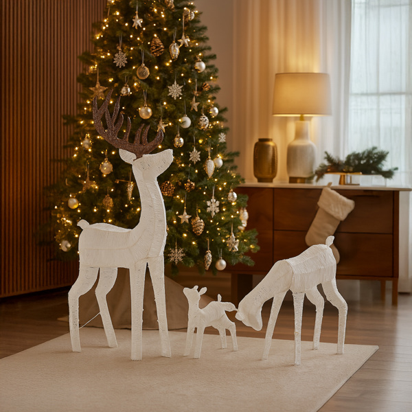 3pcs 5FT  白色 家庭麋鹿 280LED暖白灯 绕线撒粉 圣诞灯饰麋鹿 31V 6W 英规-9