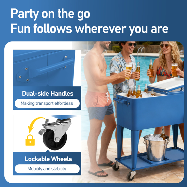 80QT 海军蓝 冷冻保温推车 87.5*38.5*91cm 长方形 塑料箱体 铁脚管 冷冻保温-5