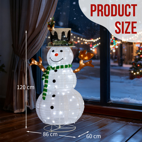 4ft 白色 松鼠星星雪人 葱布 120L白光LED灯 伸缩款 圣诞灯饰雪人 31V 3.6W 英规-13