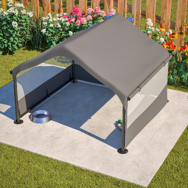 超大户外狗屋帐篷，带 3 面网窗，透气遮阳罩宠物庇护所，带顶篷和狗、猫、牲畜的地桩 – 4' x 4' x 3.3'，灰色不支持Self-Pick Up-16