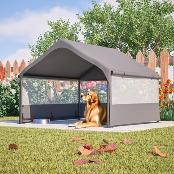 超大户外狗屋帐篷，带 3 面网窗，透气遮阳罩宠物庇护所，带顶篷和狗、猫、牲畜的地桩 – 4' x 4' x 3.3'，灰色不支持Self-Pick Up