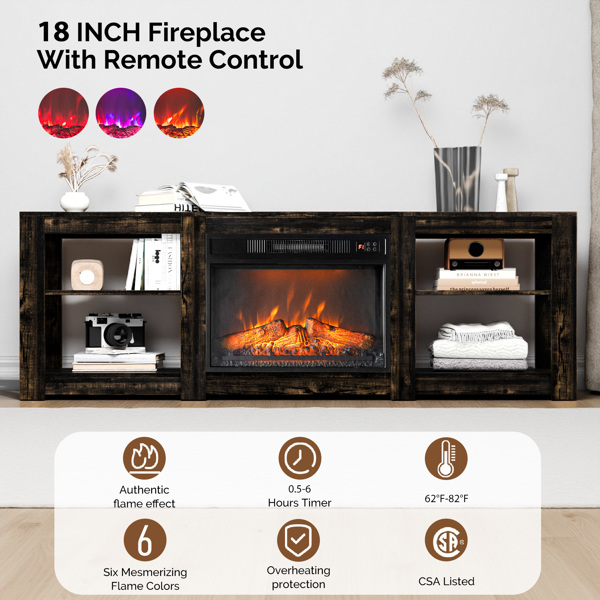 70寸黑金橡木色双面交叉壁炉柜 177.8*34.5*60cm 23寸壁炉芯-5