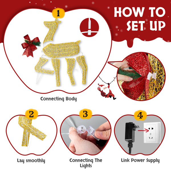 3pcs  4ft  金色麋鹿一家 2D 暖白灯 网布撒粉 圣诞灯饰麋鹿 4.5V 3.6W 美规-8