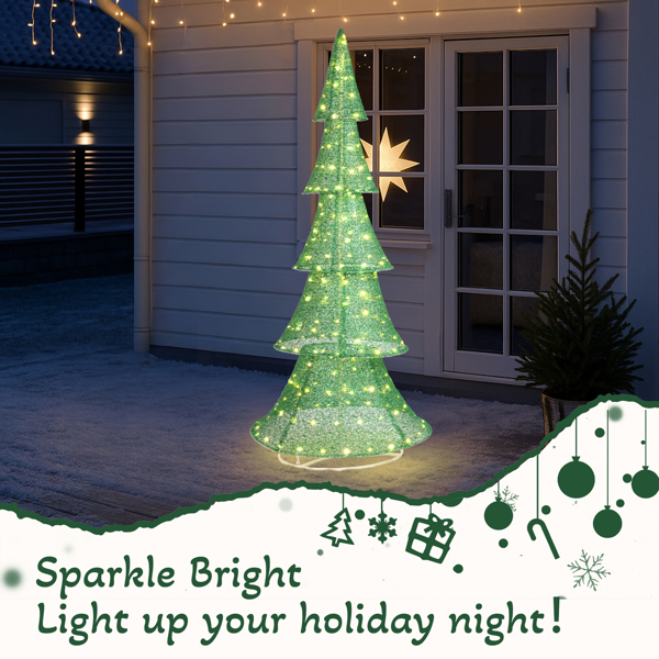 6ft 绿色 五层圣诞树 伸缩款 撒粉网布 200L暖白皮线灯 圣诞树灯装饰 30V 3.6W 美规-12