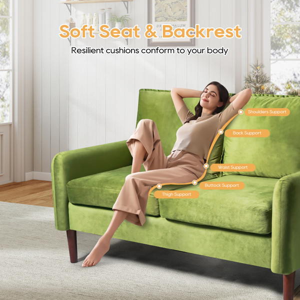 54英寸丝绒沙发，适合小空间，现代织物沙发，触感舒适，紧凑型客厅及公寓家具，易于清洁，空间节省设计。-4