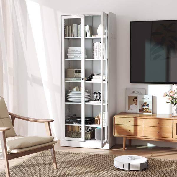 金属厨房食品柜 - 72 英寸高储物柜，带 5 个可调节搁板，白色独立式橱柜，适用于厨房/食品储藏室/浴室--不支持self pick up-10