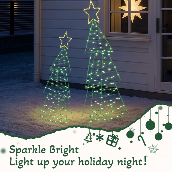 2pcs 4FT 3FT 绿色 圣诞树 2D 150L皮线灯绿光加铜丝灯暖白  电池盒 圣诞树灯装饰-12