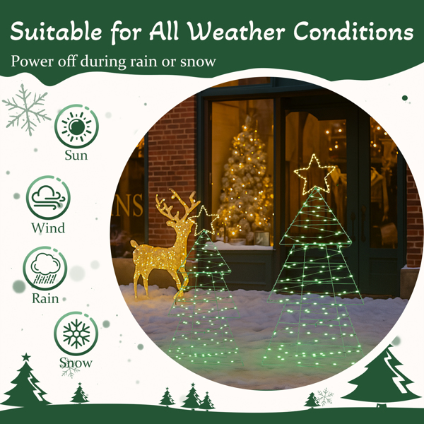 2pcs 4FT 3FT 绿色 圣诞树 2D 150L皮线灯绿光加铜丝灯暖白  电池盒 圣诞树灯装饰-9