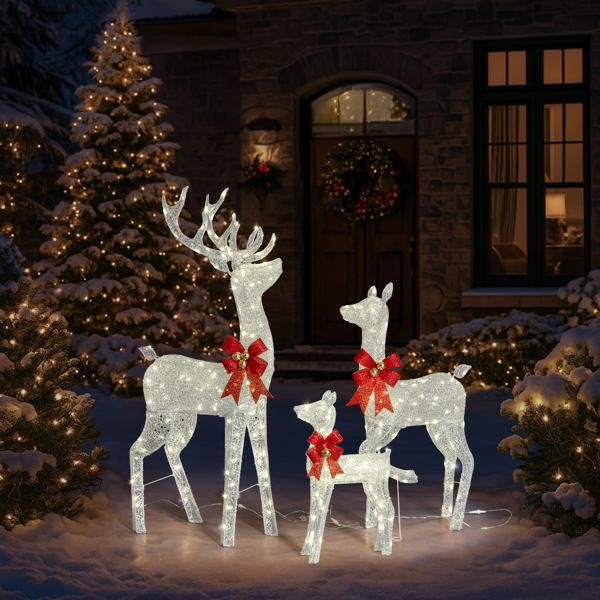 3pcs 5FT  银色 家庭麋鹿 290LED暖白灯 闪粉网纹布 圣诞灯饰麋鹿 30V 6W-8