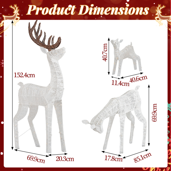3pcs 5FT  白色 家庭麋鹿 280LED暖白灯 绕线撒粉 圣诞灯饰麋鹿 31V 6W 英规-12