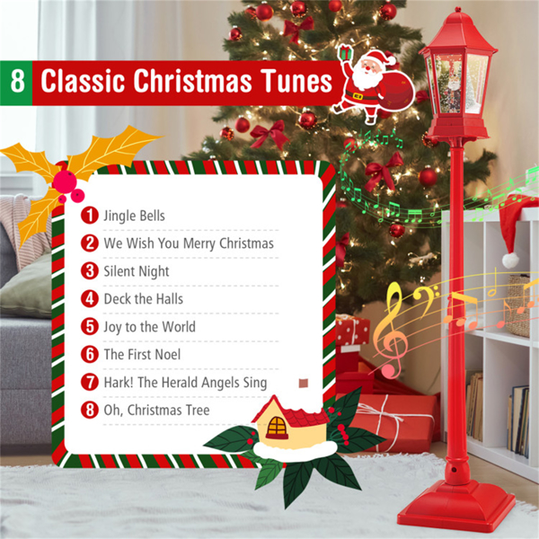 64英寸圣诞路灯灯笼：60个暖LED，8个圣诞旋律，2种显示方式，ABS/PP/PVC，红色，10.5×10.5×16.5英寸灯笼-8