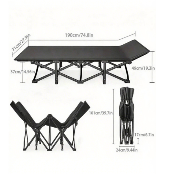 灰色户外露营床，带垫子和手提包，重型户外床-6