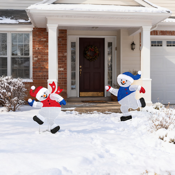 2pcs 3ft 蓝色红色 2D奔跑雪人 蒙布 120皮线灯暖白 圣诞灯饰雪人 4.5V 3.6W 美规-13