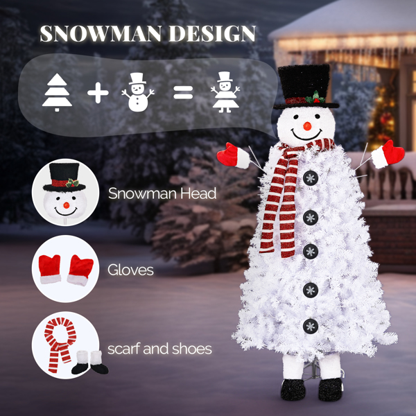 6.5ft 白色植绒 150灯 冷色8模式 700枝头 自动树结构 雪人造型 PVC材质 圣诞树 美规-6