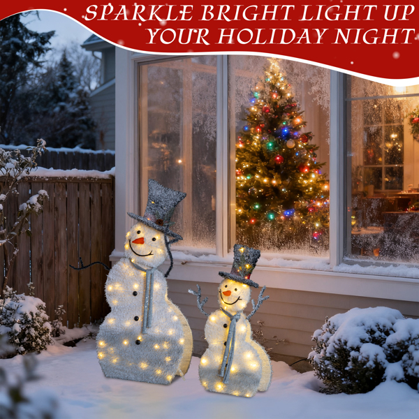 2pcs 4ft 2.6ft 白色 歪头雪人 绕线植绒 80LED灯暖白 圣诞灯饰雪人 30V 3.6W 美规-10