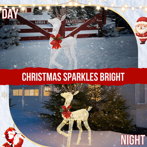 4ft  白色 单只鹿 棉线撒粉 90LED 暖白灯 圣诞灯饰麋鹿 31V 3.6W 英国-8