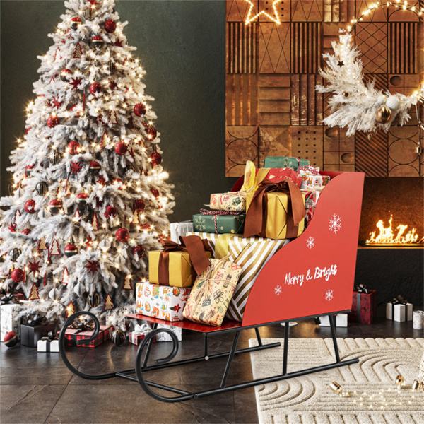 圣诞老人雪橇车-坚固的金属，29英寸x12.5英寸x20英寸，红色和黑色，用于礼物/装饰品-10