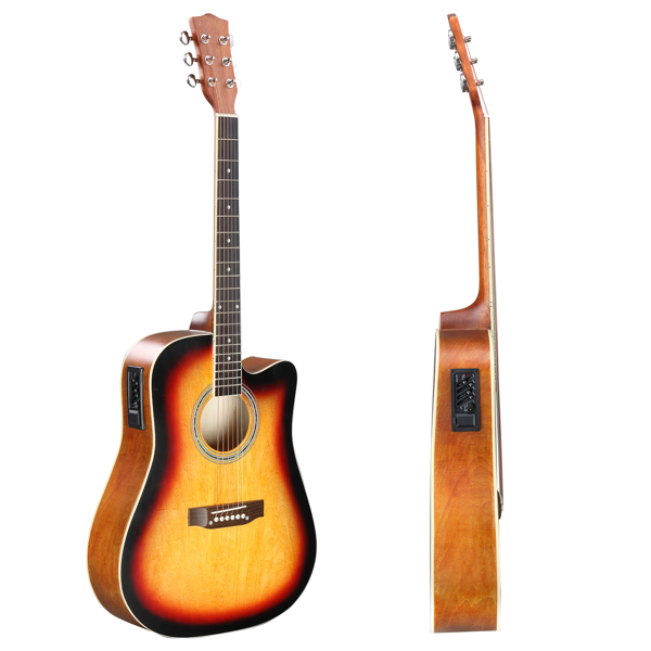 【亚马逊禁售】KMA101 41in 缺角调音EQ 椴木 带音箱 民谣吉他 擦色日落色-3