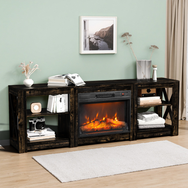 70寸黑金橡木色双面交叉壁炉柜 177.8*34.5*60cm 23寸壁炉芯-8