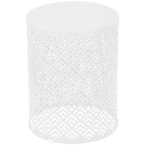 3pcs  回字花纹  桶形 白色 15.7/13.7/11.8inch 庭院堆叠铁边桌-1