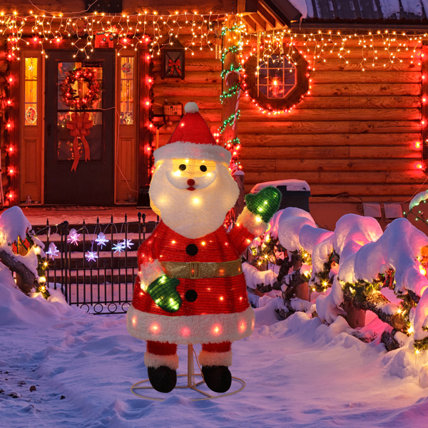 3.3ft  葱布加羊圈绒 挥手圣诞老人 100L暖白皮线灯 伸缩款  庭院圣诞老人装饰 4.5V 3.6W 美规-12