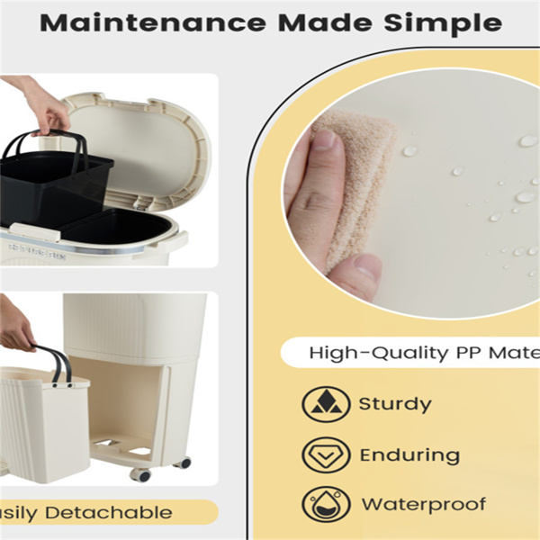 10加仑带盖厨房垃圾桶和2个可拆卸桶，2个隔间，PP材料，17" x 11.5" x 29.5"-4