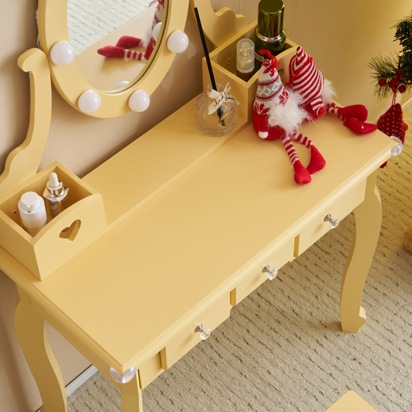 马卡龙橙 密度板 喷漆 3抽 2收纳筒  儿童梳妆桌套装 带三色调光 调节亮度灯泡  欧式-10