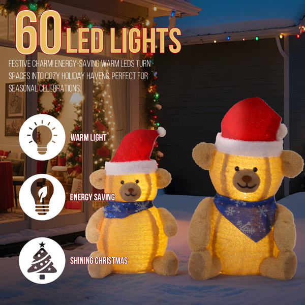 2pcs 36in 28in 棕色 玩偶熊 羊圈绒布 60L暖白光贴片灯 伸缩款 圣诞灯饰经典元素 4.5V 3.6W 美规-10