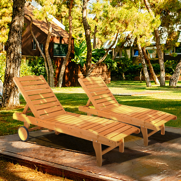  杉木 带轮带抽屉 两档调节 庭院木躺床 183*58*36.5cm 原木色 户外庭院 N001-19