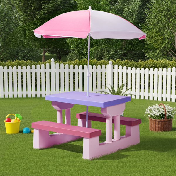 30.7inch 1pc桌子+2pcs凳子 粉紫拼色  儿童庭院桌椅套装-5