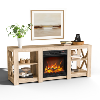  58寸橡木色双面交叉壁炉柜 149*40*60cm 18寸壁炉芯