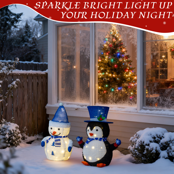 2pcs  28in  雪人企鹅组合 羊圈绒布 100L暖白皮线灯   伸缩款 圣诞灯饰经典元素 4.5V 3.6W 美规-10