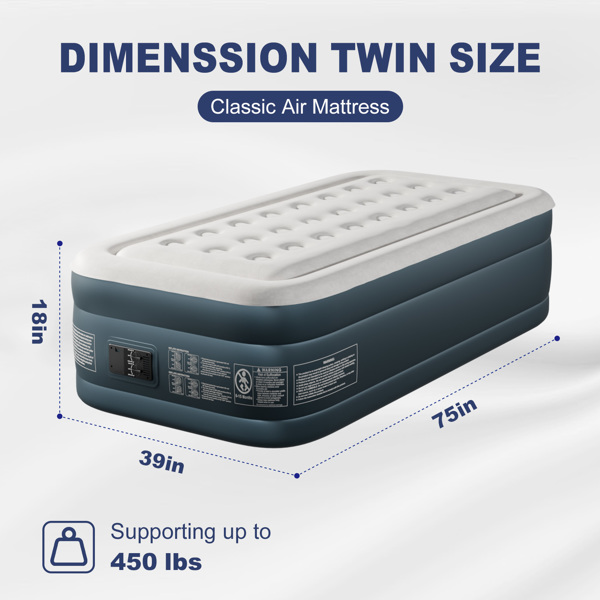 75*39*18in 植绒床面 PVC围带&底部 灰白色+深灰色 野营床垫 充气 带收纳袋 圆孔 美规插头 100kg-15