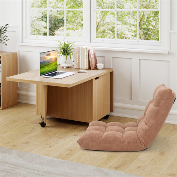 48英寸可折叠咖啡桌可扩展中央桌，带储物柜和轮子-橡木-7