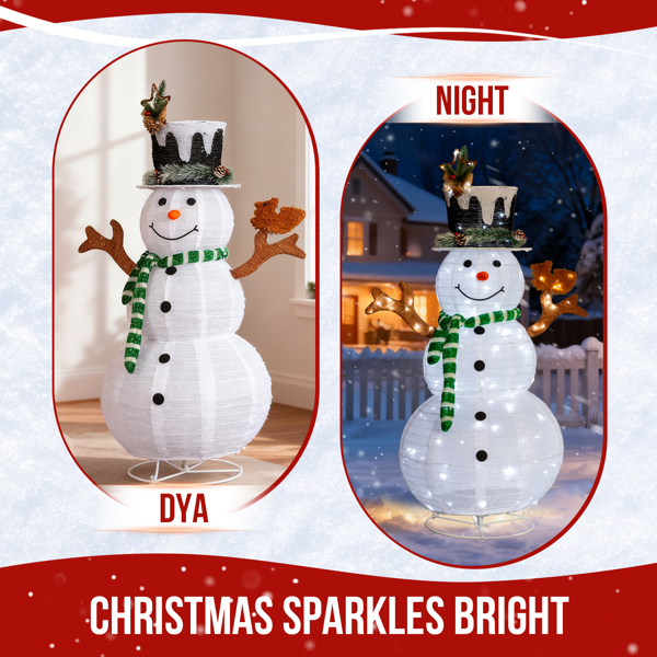 4ft 白色 松鼠星星雪人 葱布 120L白光LED灯 伸缩款 圣诞灯饰雪人 30V 3.6W 美规-13