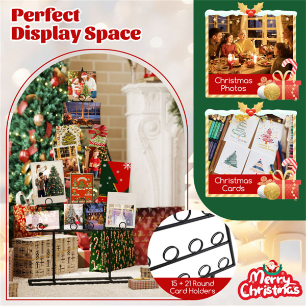 2件套坚固的金属圣诞卡夹-树形，15+21个夹子，2个支架（44.5英寸/30英寸），黑色，家庭/办公室节日展示-8