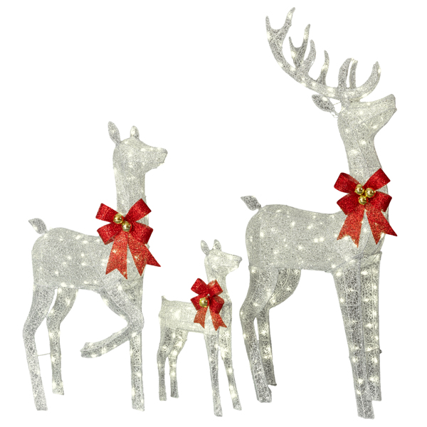 3pcs 5FT  银色 家庭麋鹿 290LED暖白灯 闪粉网纹布 圣诞灯饰麋鹿 30V 6W-15