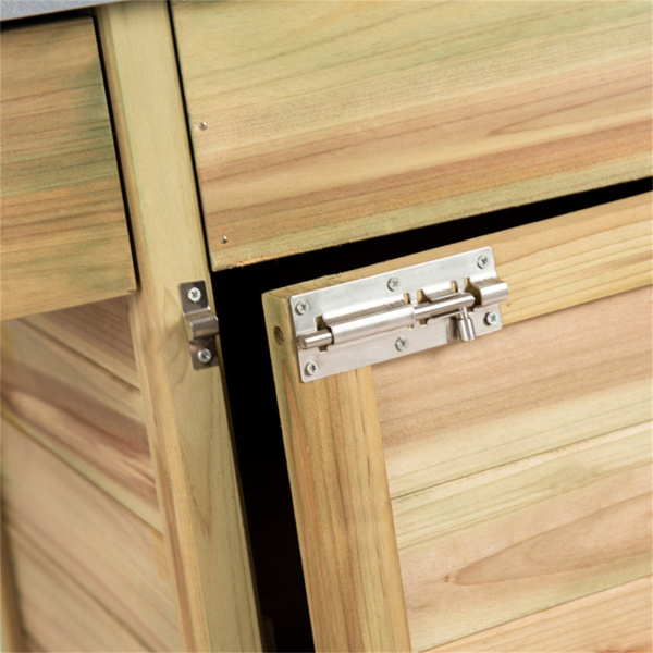 实木花园盆栽台 大型金属桌面、带大抽屉、可拆卸架子、3个挂钩 的花园桌-10