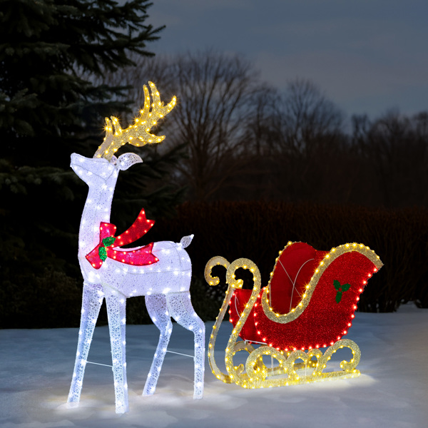 5FT  白加红  鹿拉车  448L皮线灯 白灯加暖白灯   蒙布 圣诞灯饰麋鹿 12V 8.4W 英规-10