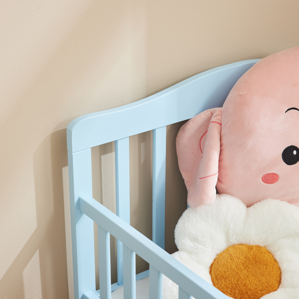 蓝色 油漆面 松木 竖板带两侧护栏 Toddler 135*75*62.5cm 儿童木床 单层床  儿童-10